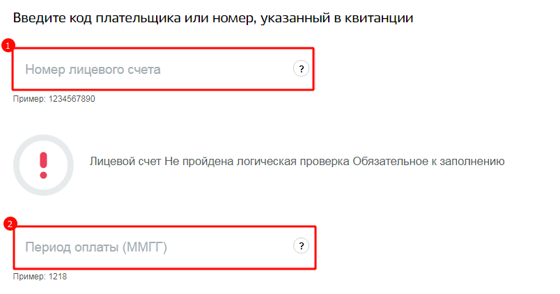 Ввод данных лицевого счета для получения информации