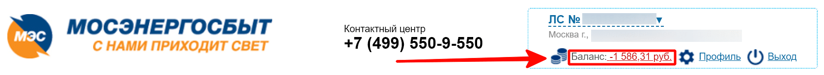 Просмотр баланса лицевого счета