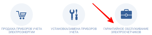 Выбор раздела гарантийного обслуживания на сайте